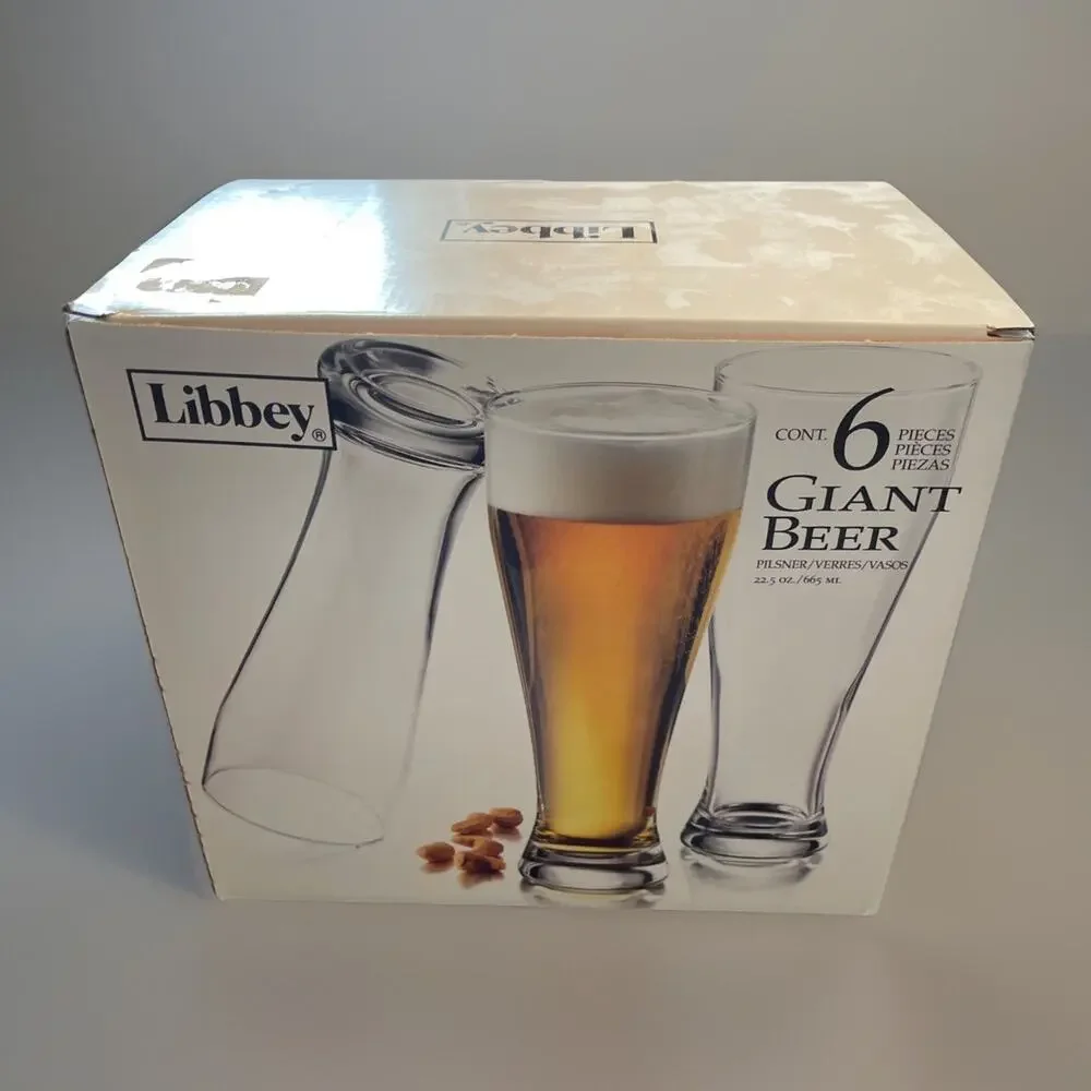 Libbey Charisma - 6 New Giant 22 1/2 oz Clear Glass Beer Glasses Pilsners